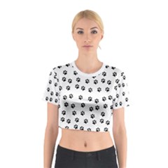 Dog Paws Pattern, Black And White Vector Illustration, Animal Love Theme Cotton Crop Top by Casemiro
