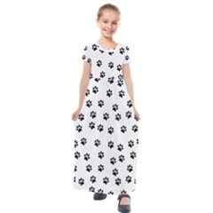 Dog Paws Pattern, Black And White Vector Illustration, Animal Love Theme Kids  Short Sleeve Maxi Dress by Casemiro