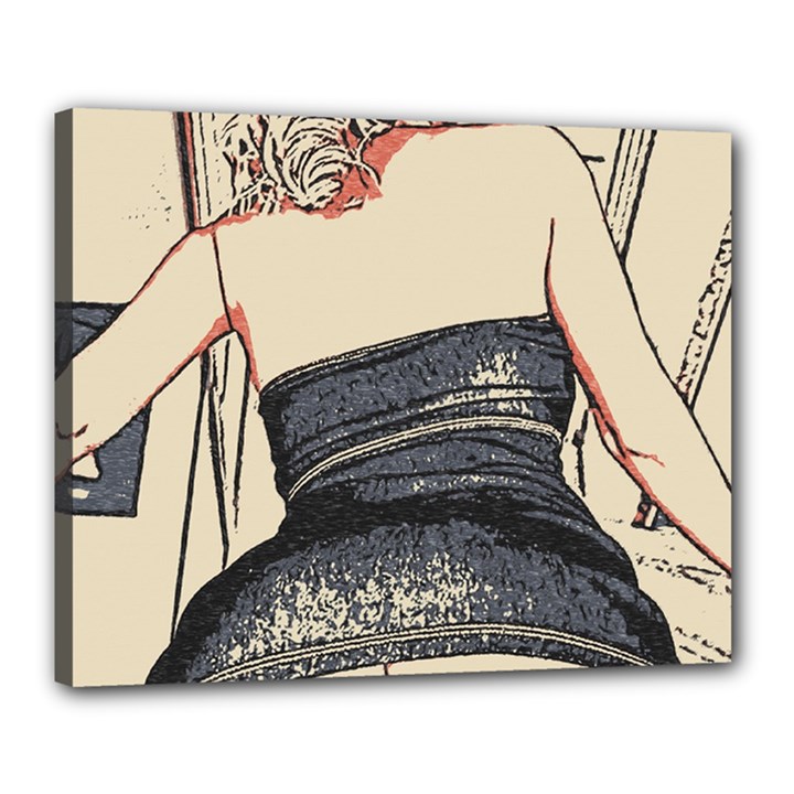 Bedroom invitation, kinky blonde girl illustration, naughty sketch Canvas 20  x 16  (Stretched)