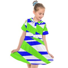 Abstract Triangles Pattern, Dotted Stripes, Grunge Design In Light Colors Kids  Short Sleeve Shirt Dress by Casemiro