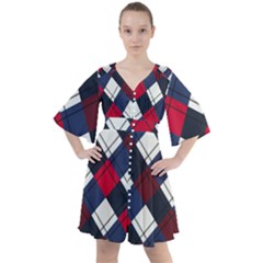 Checks Pattern Blue Red Boho Button Up Dress by designsbymallika