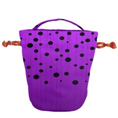 Two Tone Purple With Black Strings And Ovals, Dots  Geometric Pattern Drawstring Bucket Bag by Casemiro