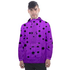 Two Tone Purple With Black Strings And Ovals, Dots  Geometric Pattern Men s Front Pocket Pullover Windbreaker by Casemiro