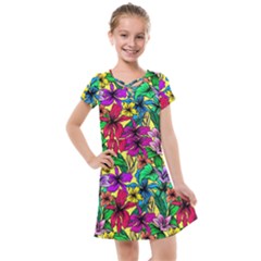 Hibiscus Flowers Pattern, Floral Theme, Rainbow Colors, Colorful Palette Kids  Cross Web Dress by Casemiro