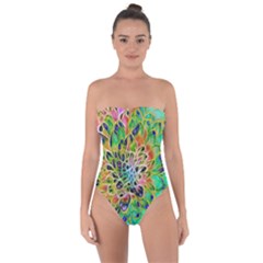 Peacock Chrysanthemum Tie Back One Piece Swimsuit by bloomingvinedesign