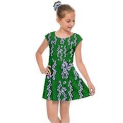 Cherry-blossoms Branch Decorative On A Field Of Fern Kids  Cap Sleeve Dress by pepitasart