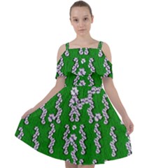 Cherry-blossoms Branch Decorative On A Field Of Fern Cut Out Shoulders Chiffon Dress by pepitasart