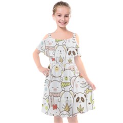 Cute-baby-animals-seamless-pattern Kids  Cut Out Shoulders Chiffon Dress