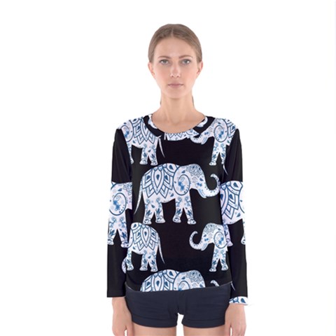 Elephant-pattern-background Women s Long Sleeve Tee by Sobalvarro