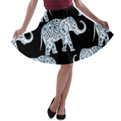 Elephant-pattern-background A-line Skater Skirt by Sobalvarro