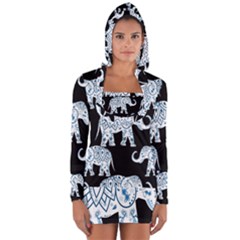 Elephant-pattern-background Long Sleeve Hooded T-shirt by Sobalvarro