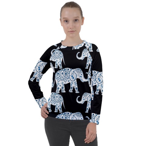 Elephant-pattern-background Women s Long Sleeve Raglan Tee by Sobalvarro