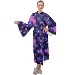 Pink And Blue Flowers Maxi Velour Kimono by bloomingvinedesign