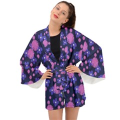 Pink And Blue Flowers Long Sleeve Kimono by bloomingvinedesign