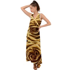 Gold Roses V-neck Chiffon Maxi Dress by Sparkle