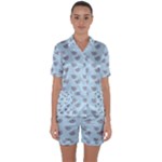 Zodiac Bat Pink Blue Satin Short Sleeve Pyjamas Set