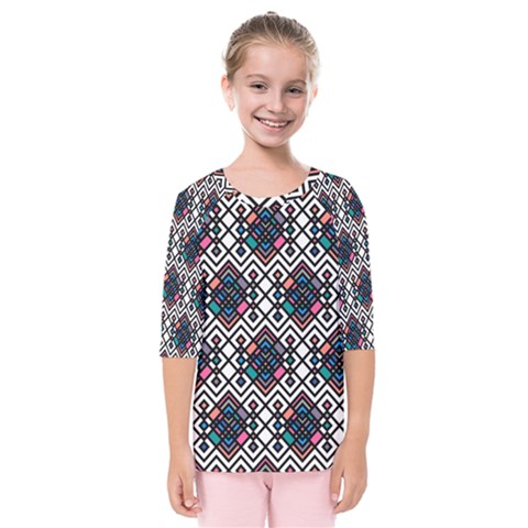 Boho Geometric Kids  Quarter Sleeve Raglan Tee by tmsartbazaar