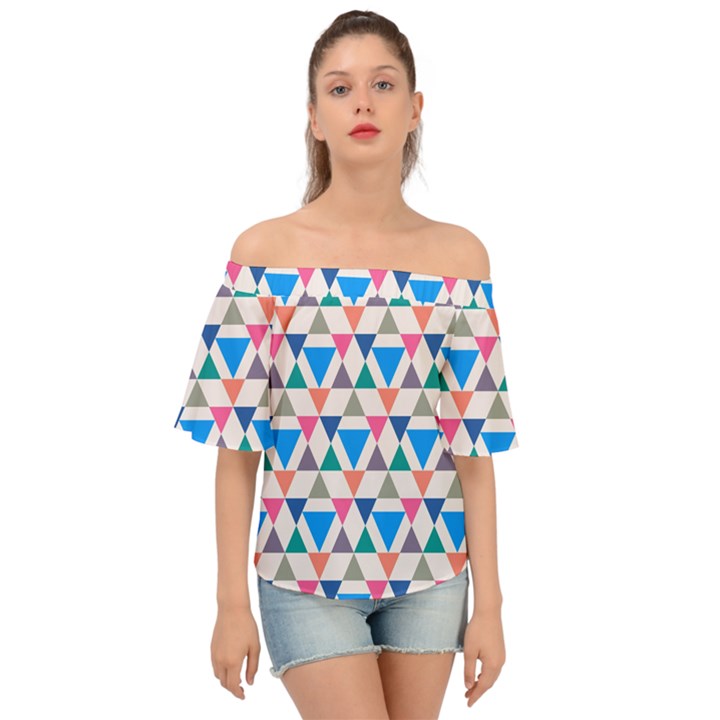 Multicolor Triangle Off Shoulder Short Sleeve Top