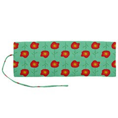 Flower Pattern Ornament Roll Up Canvas Pencil Holder (m) by HermanTelo