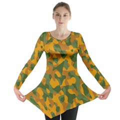 Green And Orange Camouflage Pattern Long Sleeve Tunic  by SpinnyChairDesigns