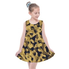 Black Yellow Brown Camouflage Pattern Kids  Summer Dress by SpinnyChairDesigns