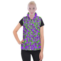 Purple And Green Camouflage Women s Button Up Vest by SpinnyChairDesigns