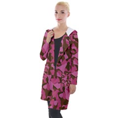 Pink And Brown Camouflage Hooded Pocket Cardigan by SpinnyChairDesigns