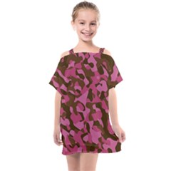 Pink And Brown Camouflage Kids  One Piece Chiffon Dress by SpinnyChairDesigns