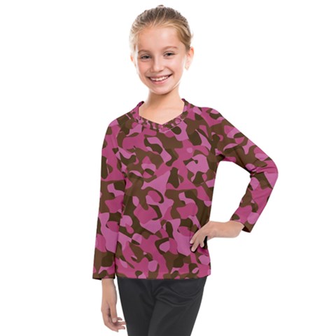 Pink And Brown Camouflage Kids  Long Mesh Tee by SpinnyChairDesigns