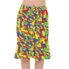 Colorful Rainbow Camouflage Pattern Short Mermaid Skirt by SpinnyChairDesigns