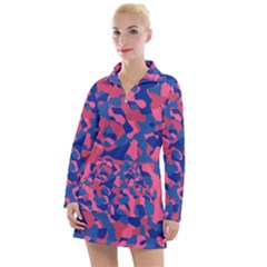 Blue And Pink Camouflage Pattern Women s Long Sleeve Casual Dress by SpinnyChairDesigns