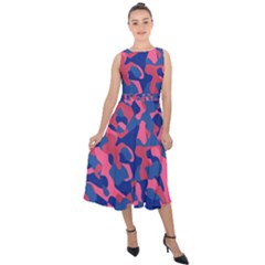 Blue And Pink Camouflage Pattern Midi Tie-back Chiffon Dress by SpinnyChairDesigns