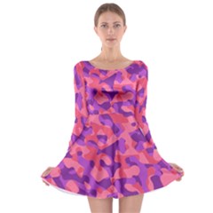 Pink And Purple Camouflage Long Sleeve Skater Dress by SpinnyChairDesigns