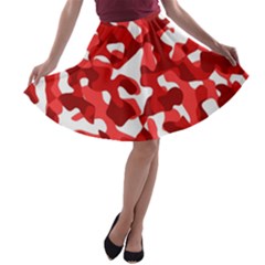 Red And White Camouflage Pattern A-line Skater Skirt by SpinnyChairDesigns