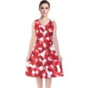 Red and White Camouflage Pattern V-Neck Midi Sleeveless Dress  View1