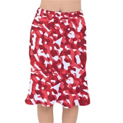 Red And White Camouflage Pattern Short Mermaid Skirt by SpinnyChairDesigns