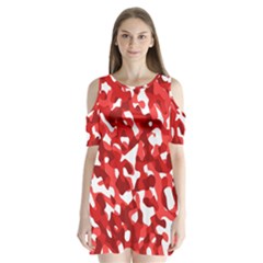 Red And White Camouflage Pattern Shoulder Cutout Velvet One Piece by SpinnyChairDesigns