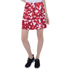 Red And White Camouflage Pattern Tennis Skirt by SpinnyChairDesigns
