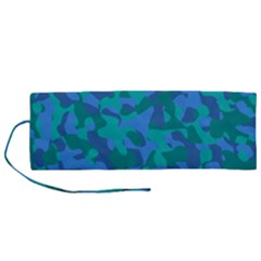 Blue Turquoise Teal Camouflage Pattern Roll Up Canvas Pencil Holder (m) by SpinnyChairDesigns