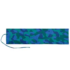 Blue Turquoise Teal Camouflage Pattern Roll Up Canvas Pencil Holder (l) by SpinnyChairDesigns