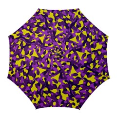 Purple And Yellow Camouflage Pattern Golf Umbrellas by SpinnyChairDesigns