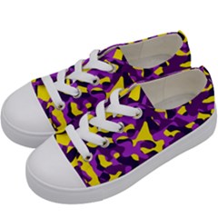 Purple And Yellow Camouflage Pattern Kids  Low Top Canvas Sneakers by SpinnyChairDesigns