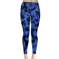 Black And Blue Camouflage Pattern Inside Out Leggings by SpinnyChairDesigns