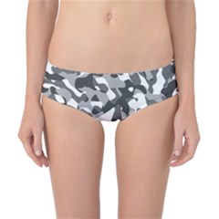 Grey And White Camouflage Pattern Classic Bikini Bottoms by SpinnyChairDesigns