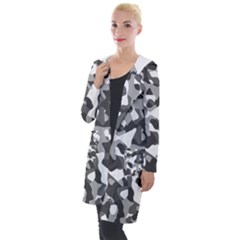 Grey And White Camouflage Pattern Hooded Pocket Cardigan by SpinnyChairDesigns