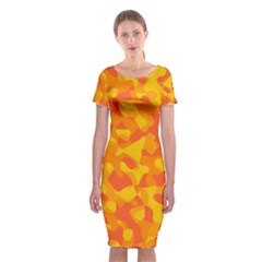 Orange And Yellow Camouflage Pattern Classic Short Sleeve Midi Dress by SpinnyChairDesigns