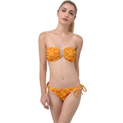 Orange And Yellow Camouflage Pattern Twist Bandeau Bikini Set by SpinnyChairDesigns