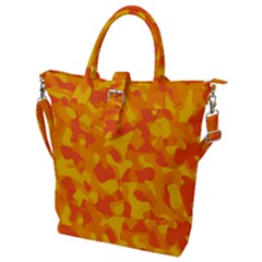 Orange And Yellow Camouflage Pattern Buckle Top Tote Bag by SpinnyChairDesigns