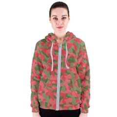 Pink And Green Camouflage Pattern Women s Zipper Hoodie by SpinnyChairDesigns