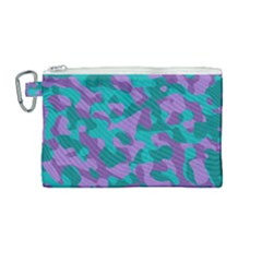 Purple And Teal Camouflage Pattern Canvas Cosmetic Bag (medium) by SpinnyChairDesigns